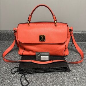 MCM Pebbled Leather Coral Satchel Shoulder/Crossbody Bag Purse Adjustable Strap